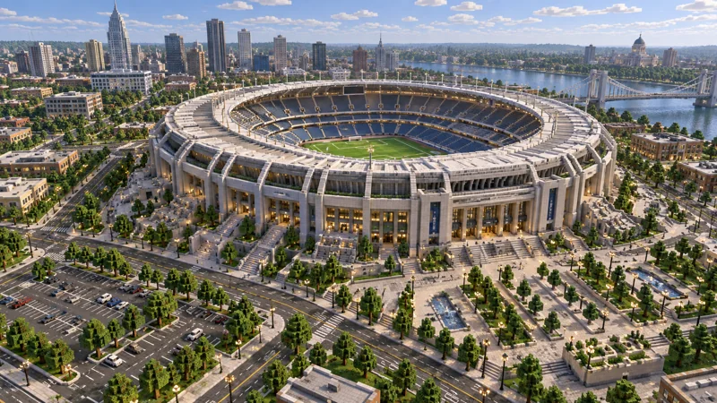 Szene im Minecraft-Stil eines Stadtstadions