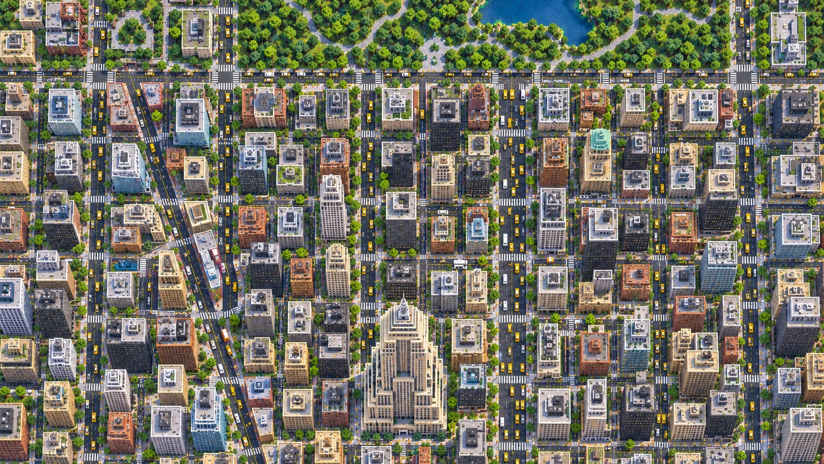Illustration of the Midtown Manhattan street grid seen from high above