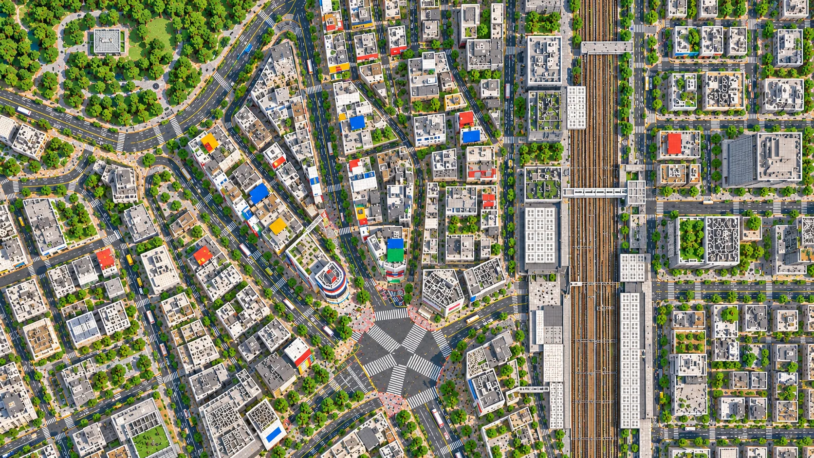 Illustration of the Shibuya street network seen from directly above