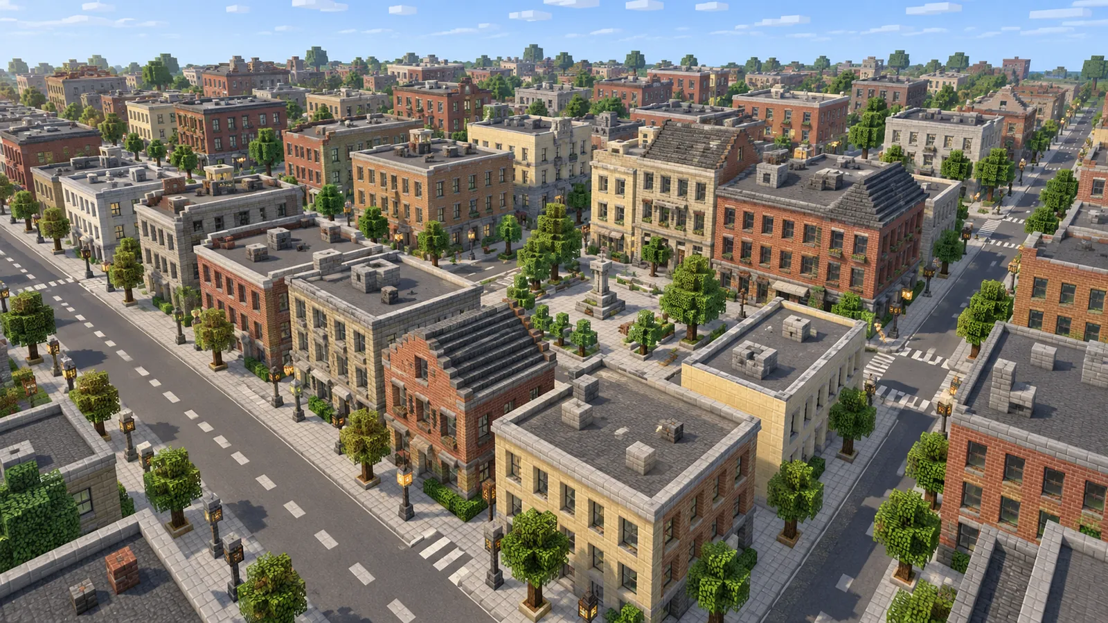 A compact Minecraft-style city district