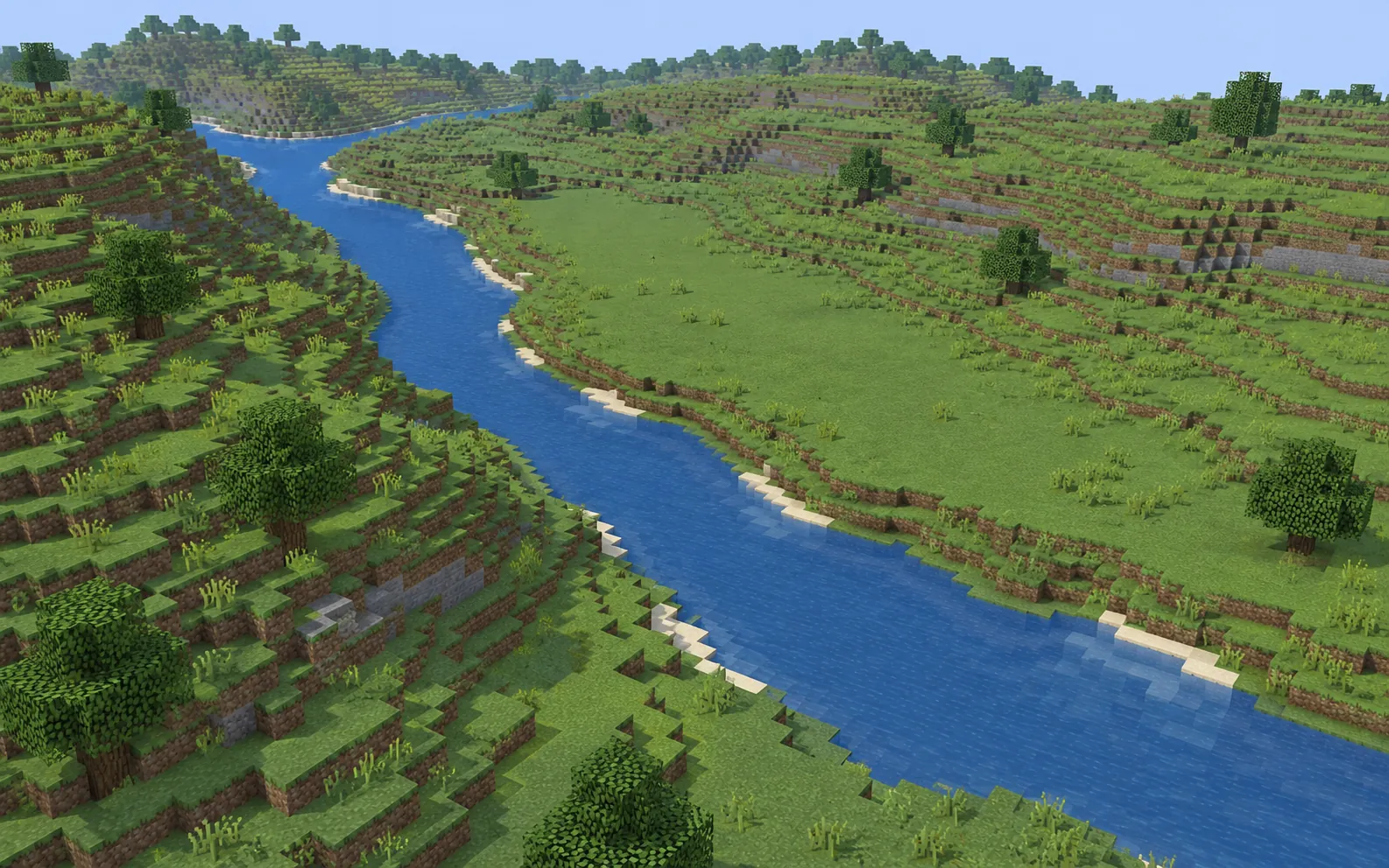 A block-built river valley without roads or buildings