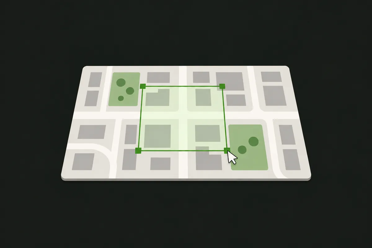 Zeichnen Sie eine rechteckige Auswahl auf der Karte, um den Minecraft-Bereich auszuwählen